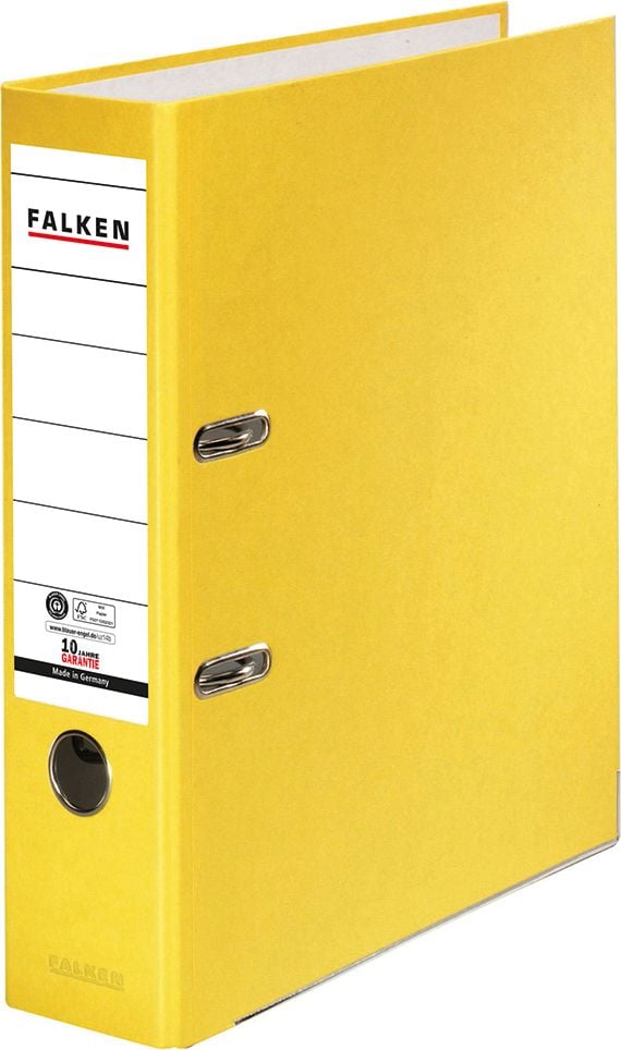 Ordner A4 Falken Recycolor 11285, 80mm, farbige RC-Pappe, A4, 8cm Rücken, Kraftpapierbezug, Blauer
Engel, FSC, gelb