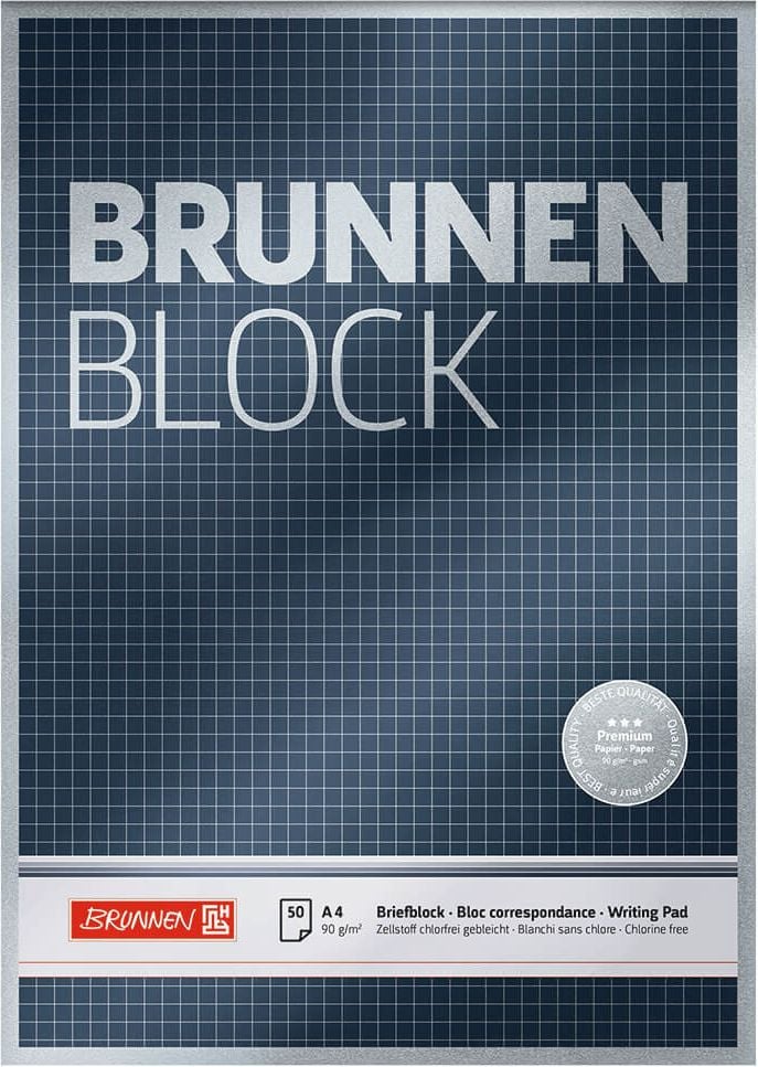 Briefblock Brunnen Premium A4 1052827/1052828, holzfrei weiß 90 g/m², Deckblatt, Block 50
Blatt, kariert