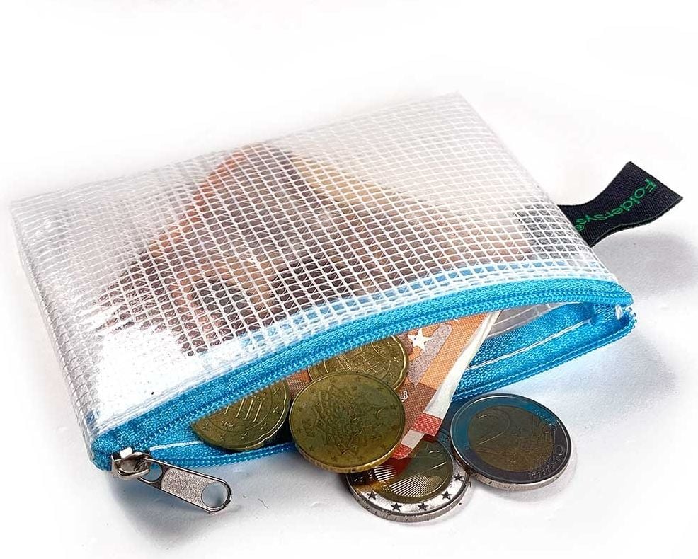 Kleinkrambeutel Foldersys A7 40677-46, Reißverschluss hellblau, EVA, transparent, Pack 10 Stück