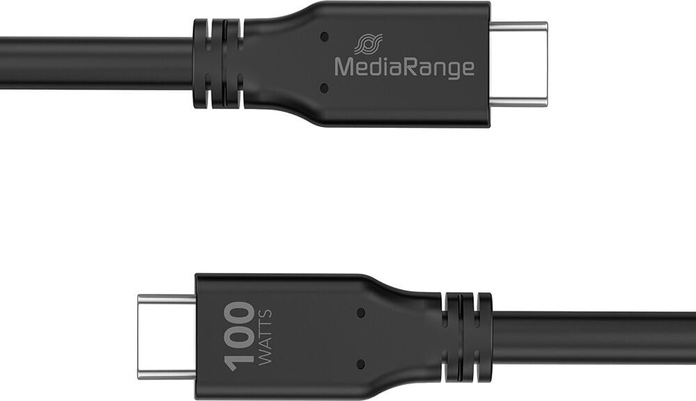 Lade- und Datenkabel MediaRange MRCS218, Stecker 2x USB C 3.2 Gen 1x2, bis zu 100 Watt, E-Mark-Chip, 3m Kabellänge, schwarz