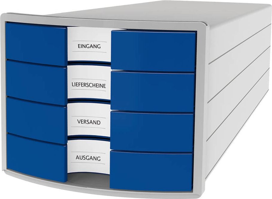 Schubladenbox HAN IMPULS 1012 Gehäuse lichtgrau, für A4+, 4 geschlossene Schubladen, Gehäuse
lichtgrau, Schubladen farbig, blau