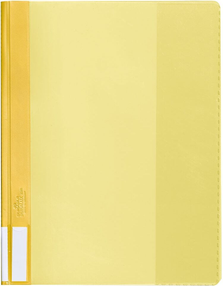 Schnellhefter Durable DURALUX A4 Überbreite 2681, rosa, Hartfolie, transparenter Vorderdeckel, Innentasche, Pack 25 Stück, gelb