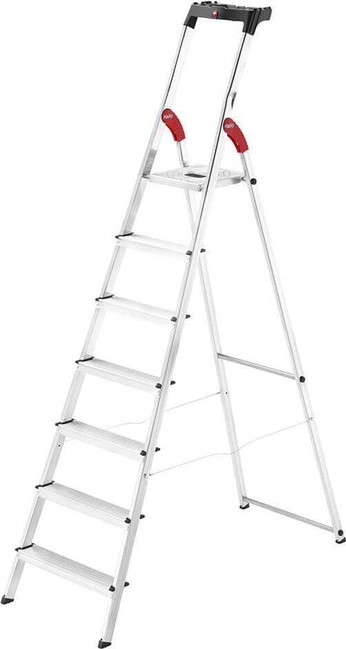 Stehleiter Hailo StandardLine L60 8160-707, Sicherheits-Stufenstehleiter, 7 Stufen,
belastbar bis 150 kg, Multifunktions-
Ablageschalensystem