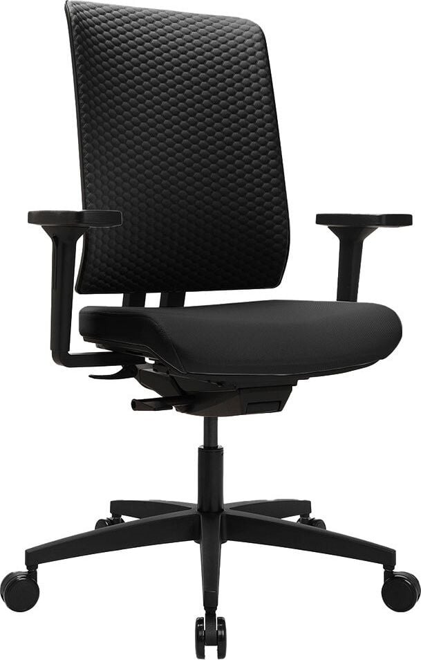 Bürodrehstuhl WAGNER W7 Green, Armlehnen, Lordosenstütze, Fußkreuz aus schwarzem Polyamid, schwarz