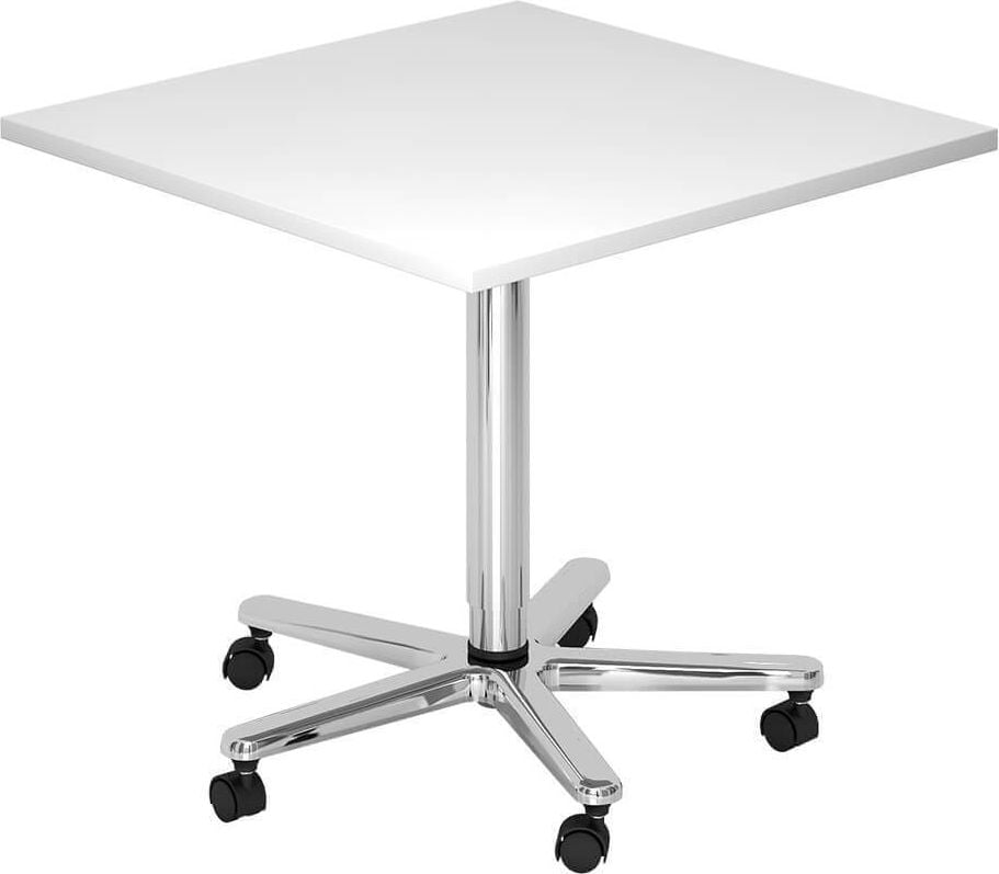 Stehtisch Hammerbacher ST88/x/C, 80x80cm (BxT), 72-114cm Höhe, Fußkreuz chrom, weiß