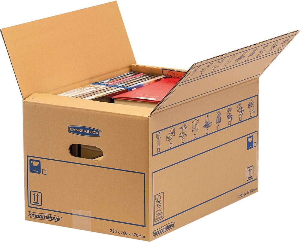Umzugskartons Fellowes Bankers Box SmoothMove 6203601, 27x32,5x47,5cm (HxBxT), 39 Liter, Grifflöcher, Pack 10 Stück
