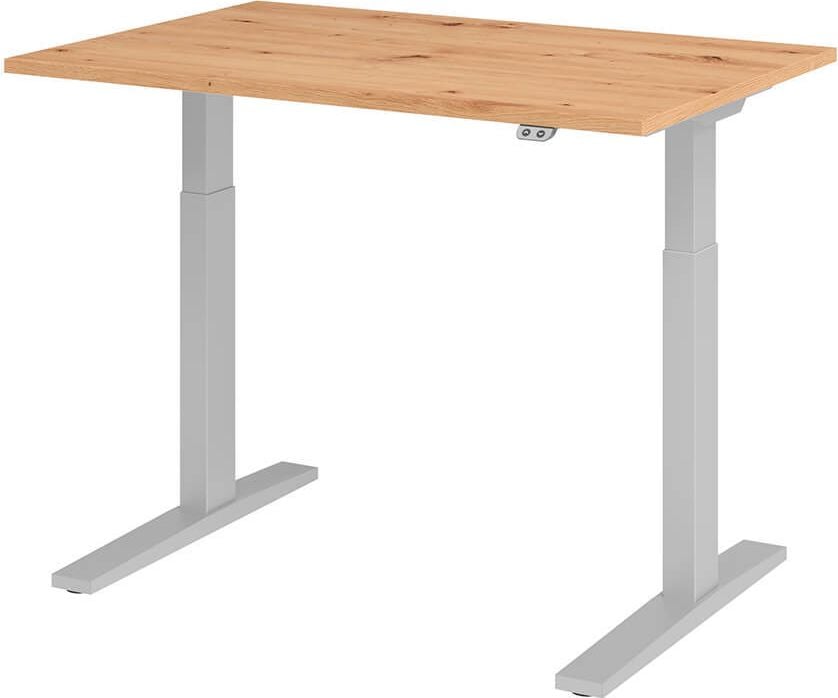 Hubschreibtisch Hammerbacher XMKA12, 120x80cm (BxT), 70-120cm Höhe, elektrisch
höhenverstellbar, rechteckig, C-Fuß silber, asteiche
