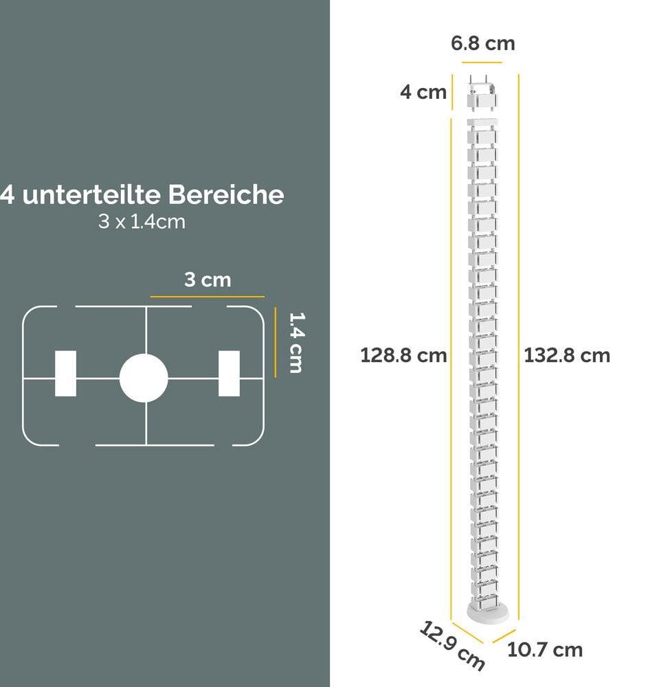 Kabelführung Fellowes CableSpine 100136871/10036872, 128,8cm, 4 getrennte Kabelkanäle, für höhenverstellbare Tische bis 130 cm, weiß