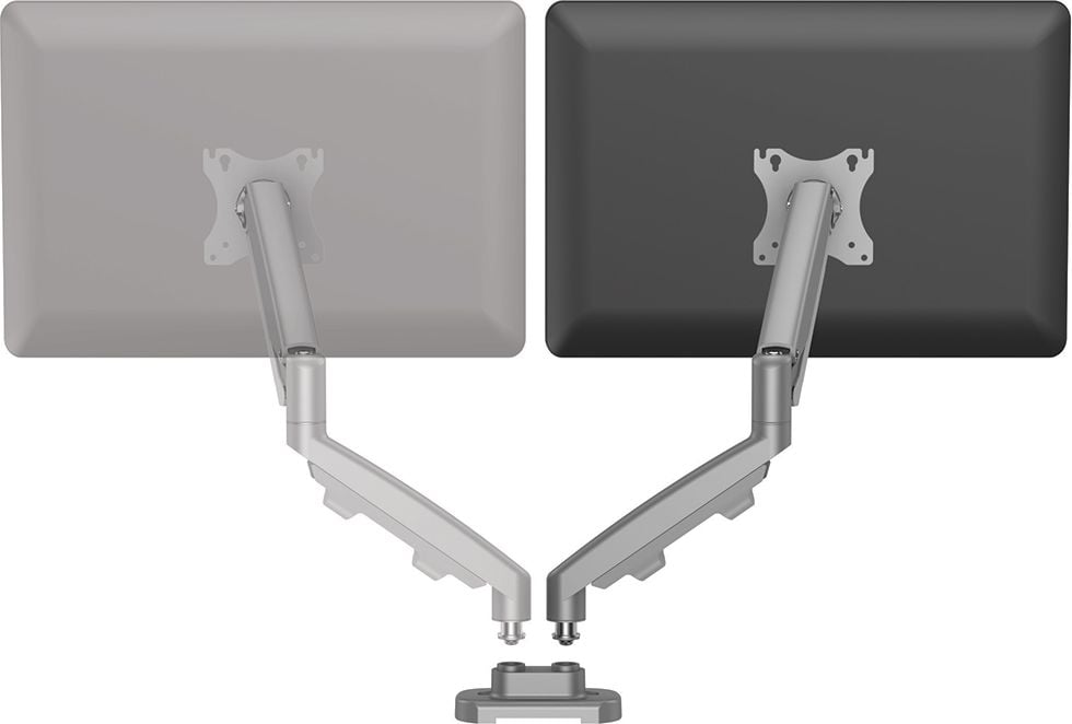 Monitorhalter Fellowes Eppa Doppel Monitorarm Set, Erweiterungsset für Eppa Einzelarm, 1 Arm,
Tragfähigkeit bis zu 8kg pro Arm, höhen- und
tiefenverstellbar, Doppel-Klemmhalterung, silber