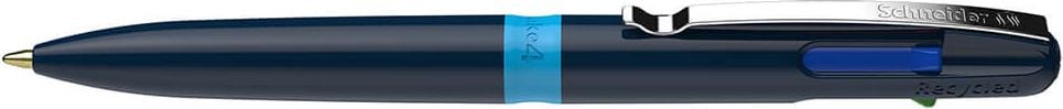 Vierfarbkugelschreiber Schneider Take 4 1380, Mehrweg, Schreibfarben: schwarz, rot, blau
und grün, Gehäuse 92% recycelter Kunststoff, blau