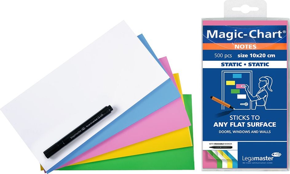 Moderationskarten Legamaster Magic-Chart Notes 7-159499, Rechtecke 10x20cm, haftfähig durch statische
Aufladung, sortiert, Packung 500 Stück