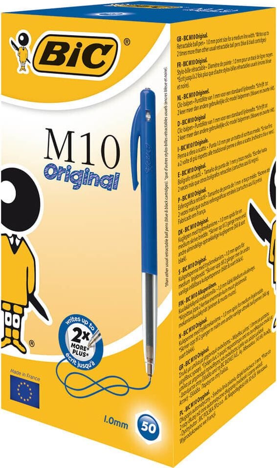 Kugelschreiber BIC M10 Clic Fine 1199190126/1199190129, Einweg, Druckmechanik, 0,3mm, Pack 50 Stück, blau