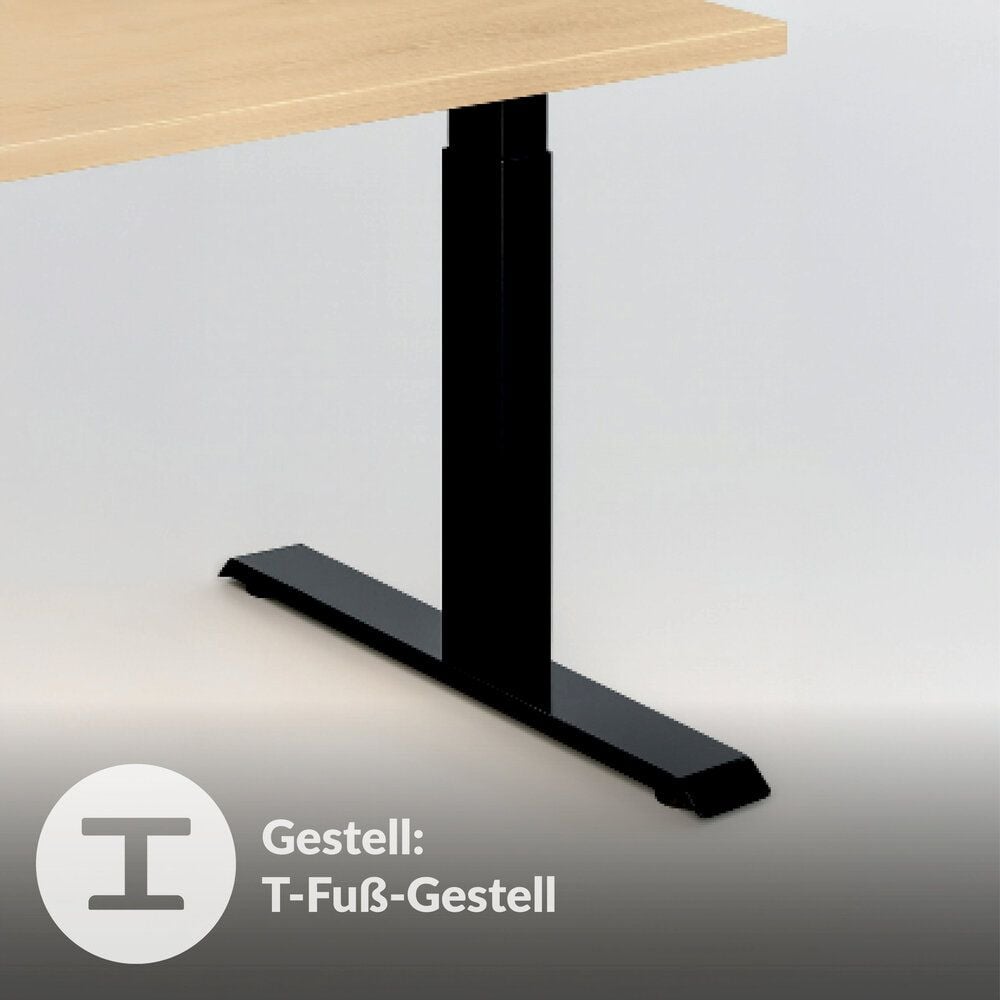 Schreibtisch a-series AS1444, 120 x 80 cm, elektrisch, 120x80cm (BxT), elektrisch höhenverstellbar,
60-125 cm Höhe, rechteckig, T-Fuß, schwarz, eiche