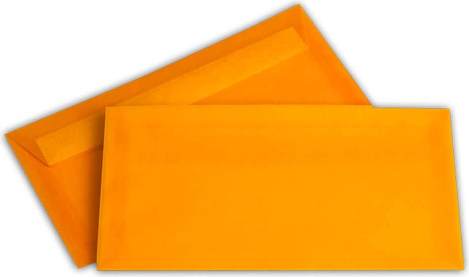 Briefumschläge DIN-lang transparent, 110x220mm, farbig, transparent, Haftklebung,
Pack 100 Stück, orange