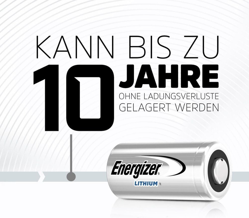 Fotobatterien Energizer Lithium Foto CR2 (CR17355), 3 V, bis zu 10 Jahre Leistungserhalt,
temperaturbeständig von −40 Grad bis +60 Grad