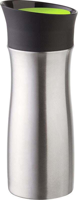 Thermobecher Helios Click n Drink 9141, 300ml, Klick-Deckel, doppelwandiger Edelstahl (mattiert), farbiger Deckel, grün