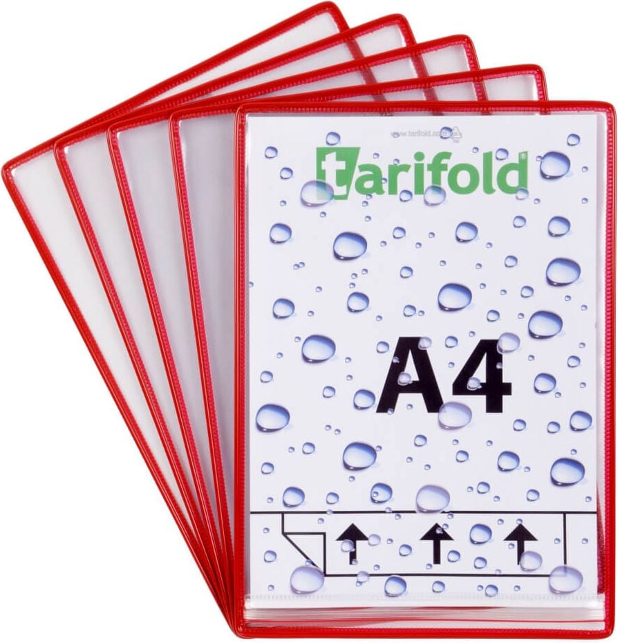 Sichttafel tarifold Drypocket 134603, für A4, vertikale Befestigung,
feuchtigkeitsgeschützt, rot, Pack 5 Stück, rot