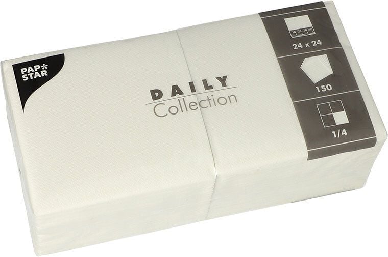Servietten Papstar DAILY Collection 24x24cm 89600, 1/4 Falz, 2-lagig, Tissue, weiß, Pack 150 Stück, weiß