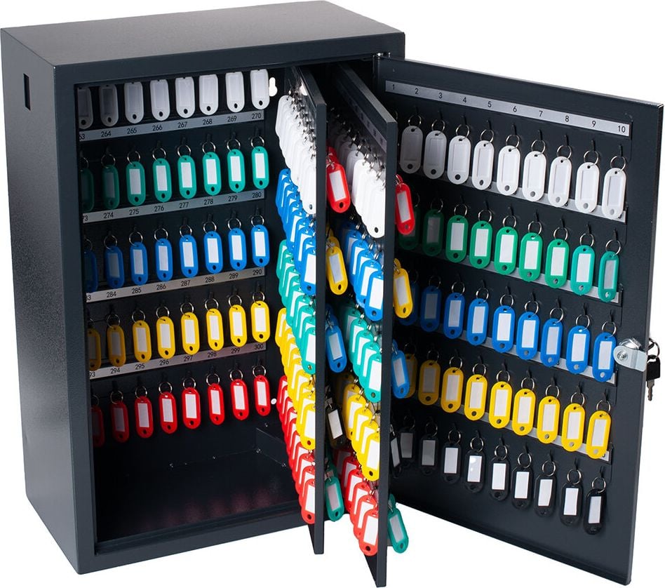 Schlüsselschrank pavo Deluxe 8047239, für 300 Schlüssel, Zylinderschloss,
Stahlblech, Einwurfschlitz, dunkelgrau