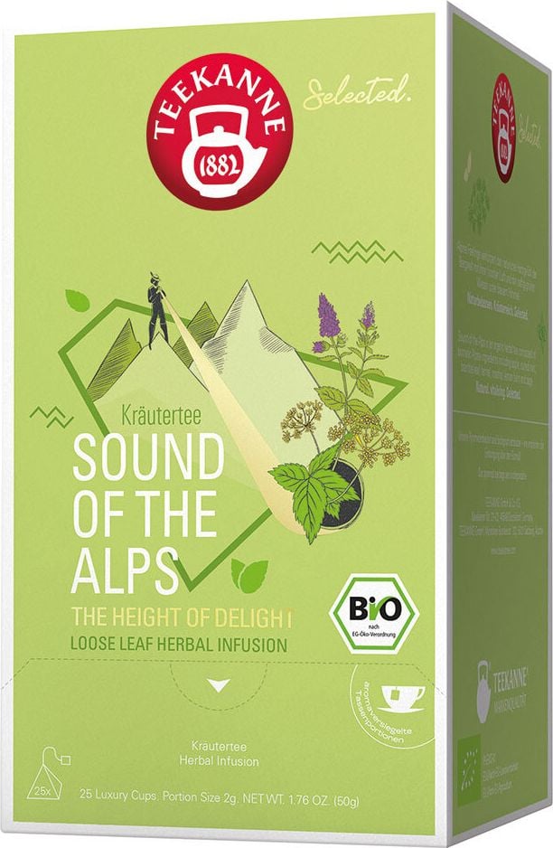 Tee Teekanne Selected BIO Luxury Cup Sound of the Alps, Beuteltee, Pack 25 Beutel à 2g, BIO-zertifiziert DE-ÖKO-039