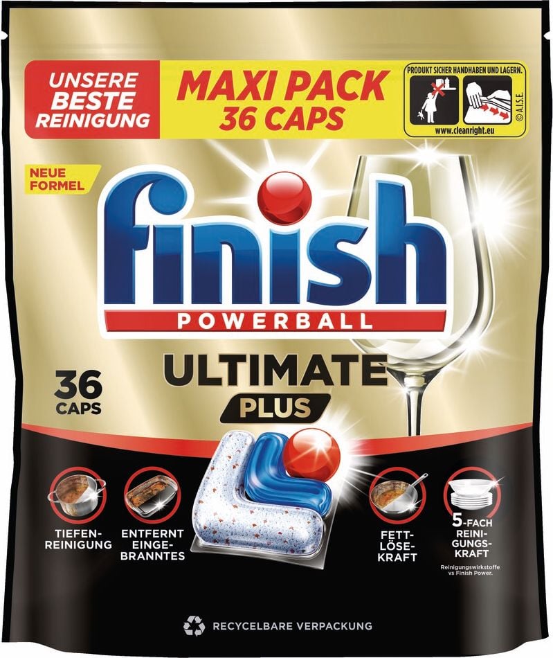 Spülmaschinentabs finish Ultimate Plus Fresh Maxipack, Pack 36 Caps, in wasserlöslicher Folie