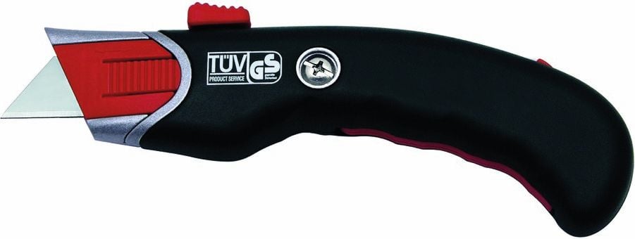 Cutter Wedo Safety-Cutter Premium 78815 19mm, 19mm Trapezklingen, Metallgehäuse mit gummierter Griffzone, automatischer Klingenrückzug, inkl. 5 Ersatzklingen, schwarz/rot