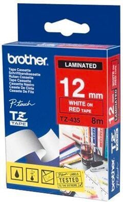 Schriftbänder Brother TZe-435, weiß auf rot, 12mm/8m