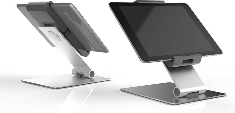 Tablethalterung Durable Tablet Holder Table 8930-23, für 7-13 Zoll Tablets im Hoch- und
Querformat, Tischständer, drehbar, neigbar, silber