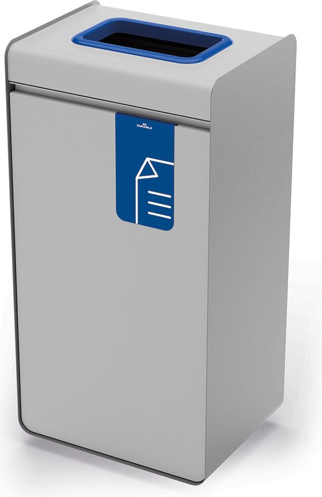 Abfallsammler Durable DURASORT 55L Papier 3211, 55 Liter, Stahl, Innenbehälter Kunststoff, rechteckig, Behälter grau, Einwurfring blau