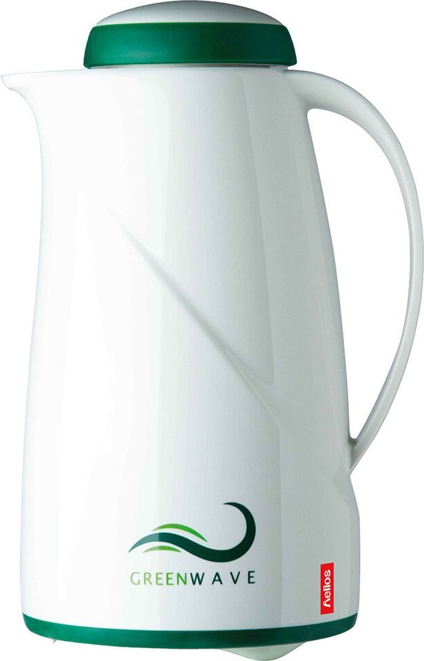 Isolierkannen Helios Green Wave 2944-GW, Inhalt: 1 Liter, 100% Recycling-Kunststoff, spülmaschinenfest, Drehverschluss, weiß