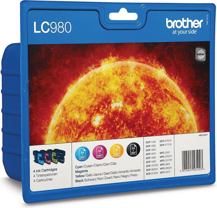 Brother Tintenpatrone LC-980VALBP, Multipack, je 1x schwarz, cyan, magenta,
yellow