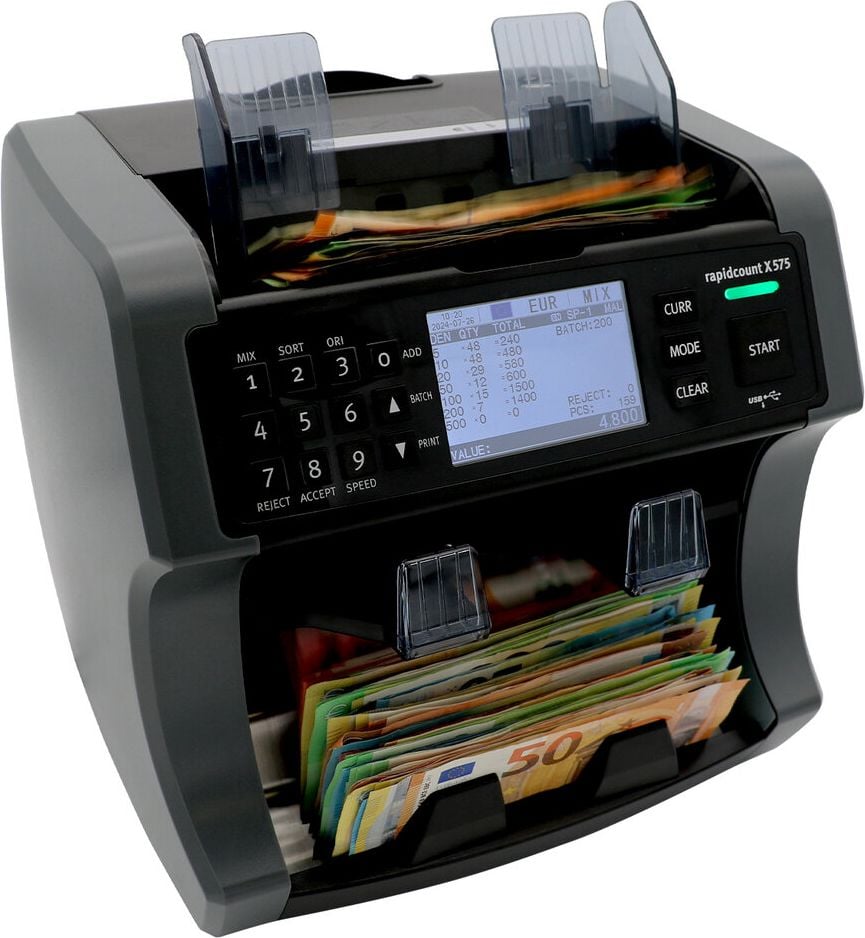 Geldscheinzähler Ratiotec rapidcount X 575, 6-fache Falschgelderkennung, zählt 1.000 Scheine/Minute, grau