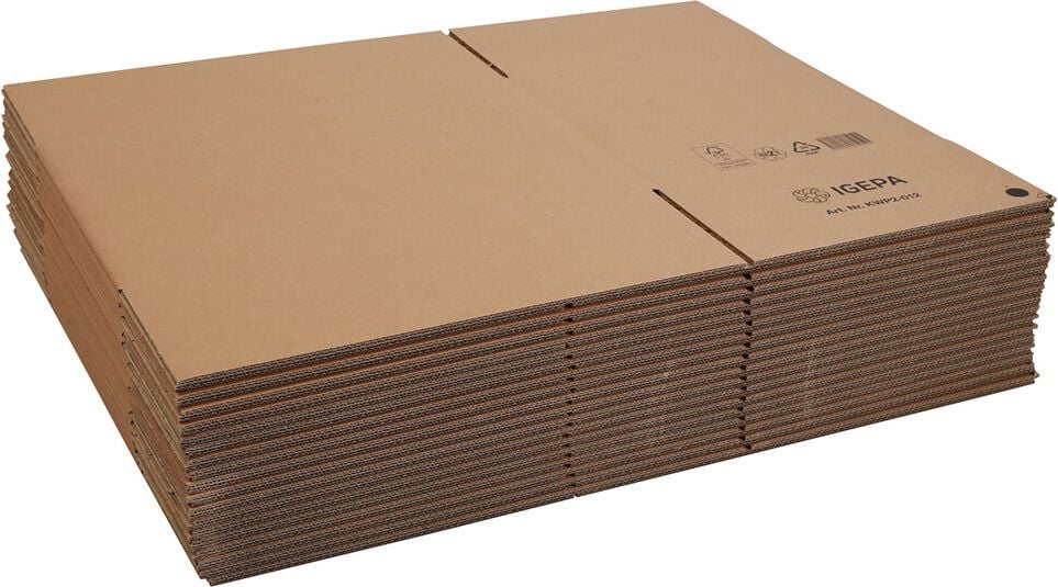 Versandkarton FEFCO 0201 KWP2-012, 586x386x372mm (LxBxH), braun, zwei
Höhenriller, Pack 20 Stück