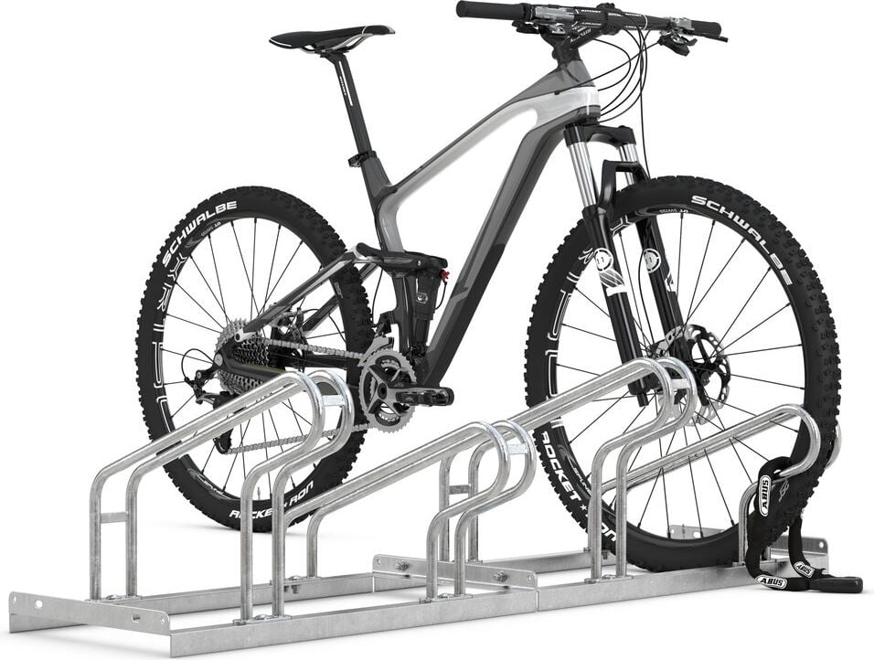 Fahrradständer WSM Bügelparker 2154, verzinkt, Freiaufstellung, 70cm lang, für 4 Fahrräder, bis zu 55mm Reifenbreite, zweiseitige Radeinstellung, Reihenverbindung möglich