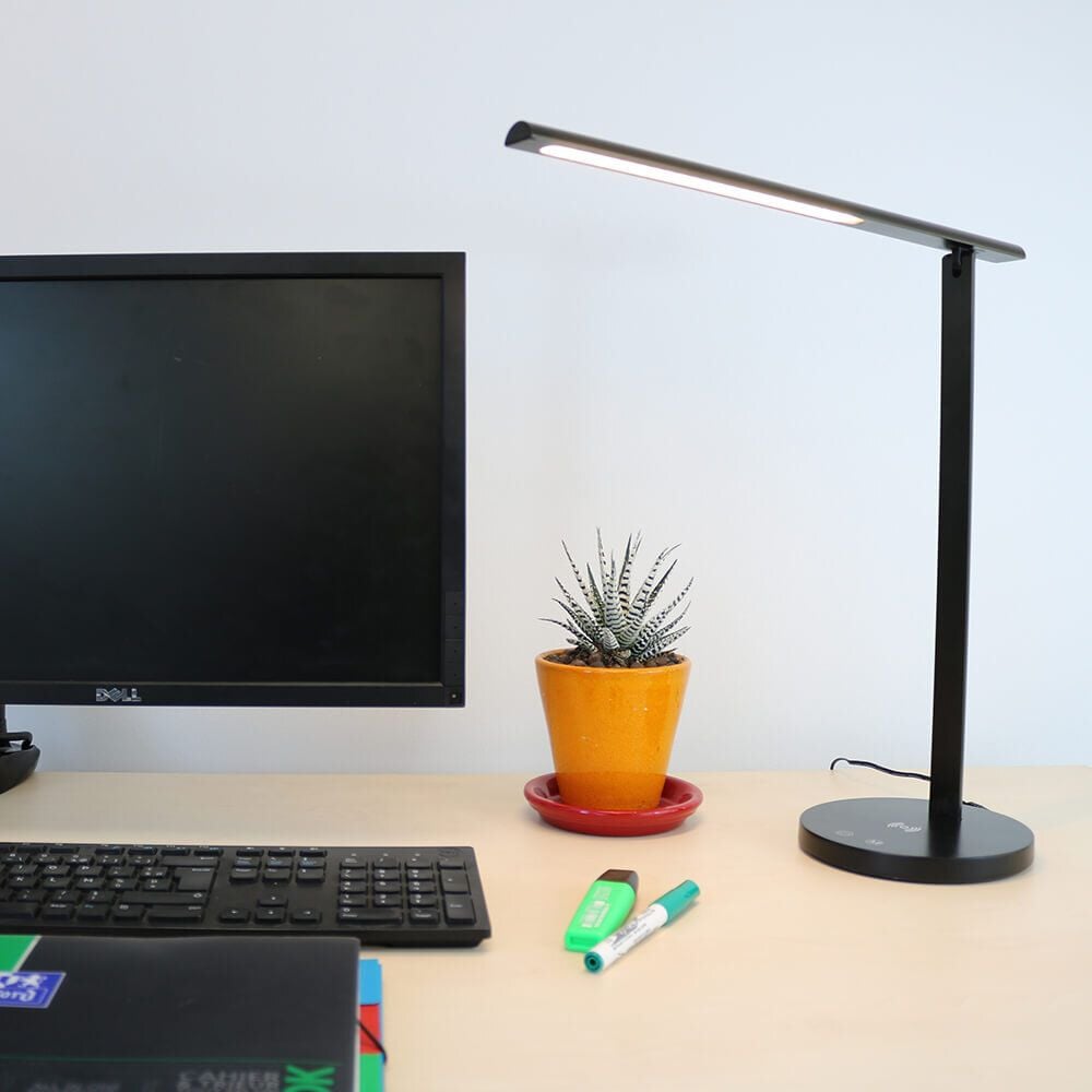 LED-Schreibtischleuchte Unilux DIVA 400124560, 8,2 W LED (warmweiß-tageslichtweiß), 100lm,
QI + USB Ladefunktion, 3-stufig dimmbar, 3
Farbtemperaturen, Standfuß, schwarz