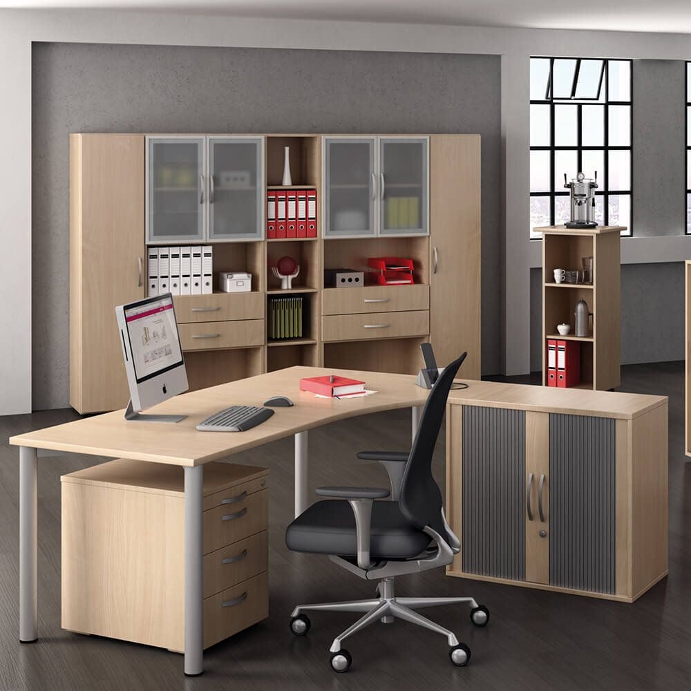 Schreibtisch Geramöbel 4 Fuß Flex S-555146, 180x80cm (BxT), 68-80cm Höhe, rechteckig,
4-Fuß silber, hellgrau