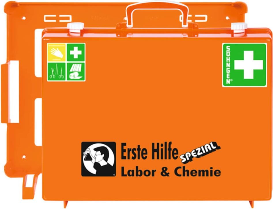 Erste Hilfe Verbandkoffer Söhngen MT-CD Labor&Chemie 0360106, Füllung nach DIN 13157 + berufsrisikobezogene
Inhaltserweiterung, orange