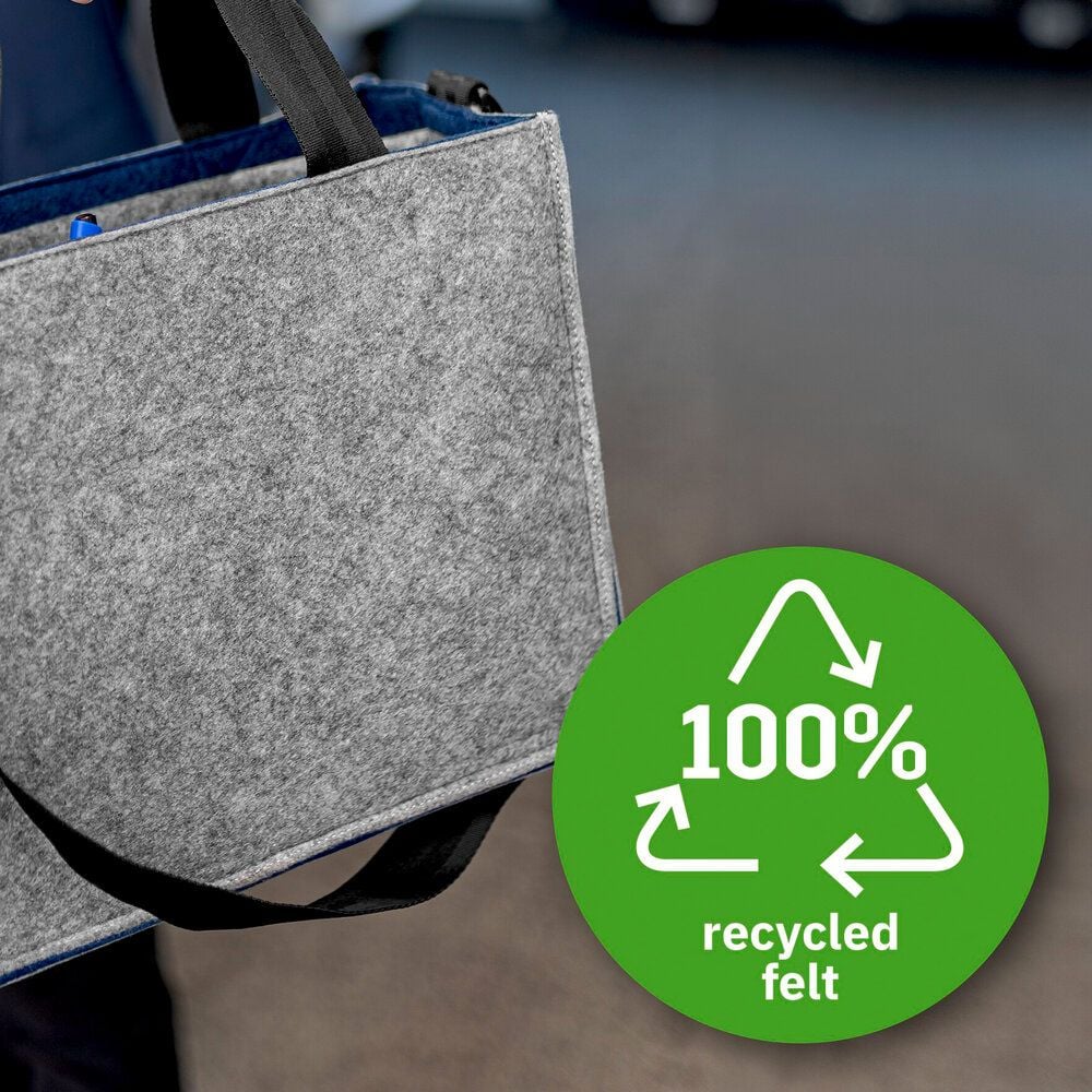 Aufbewahrungstasche Sigel Desk Sharing Bag Bicolor M BA424, für Laptops bis 15,4 Zoll, 100% recycelter PET-Filz, 2 Fächer, 5 separate Einsteckfächer, grau/dunkelblau