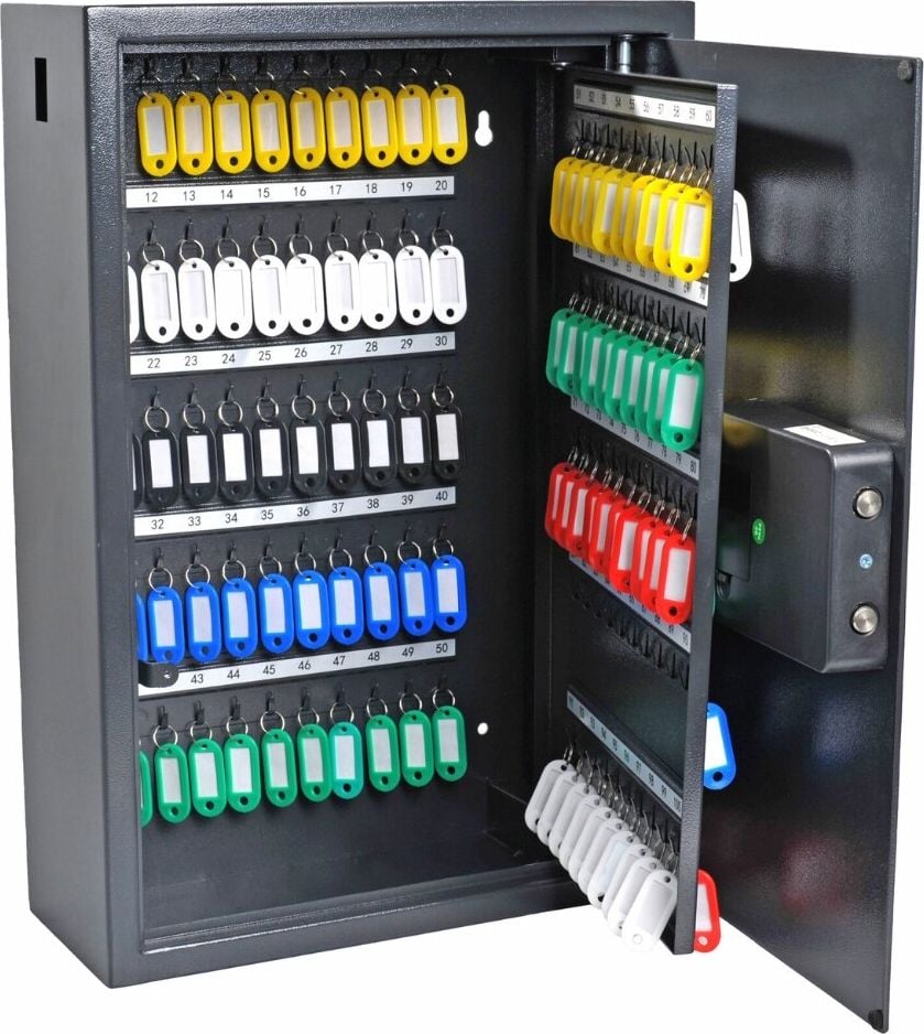 Schlüsselschrank pavo High Security Advanced 8025169, für 150 Schlüssel, Elektronik-Zahlenschloss und Fingerabdruck, Einwurfschlitz, dunkelgrau