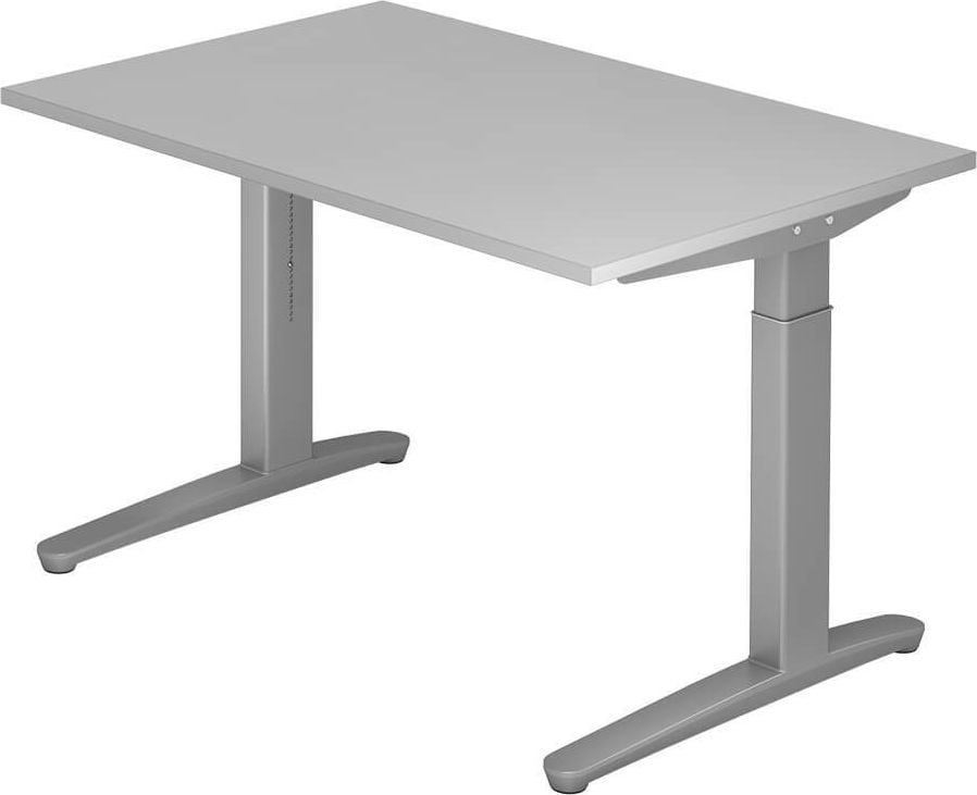 Schreibtisch Hammerbacher VXB12/x/SS, 120x80cm (BxT), 65-85cm Höhe, rechteckig,
C-Fuß silber, grau