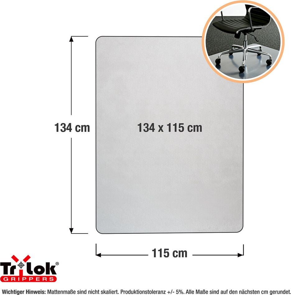 Bodenschutzmatten CLEARTEX Trylok EDCMFLVT0002, 115x134cm, rechteckig, PVC, mit Ankernoppen,
für niederflorige Teppichböden