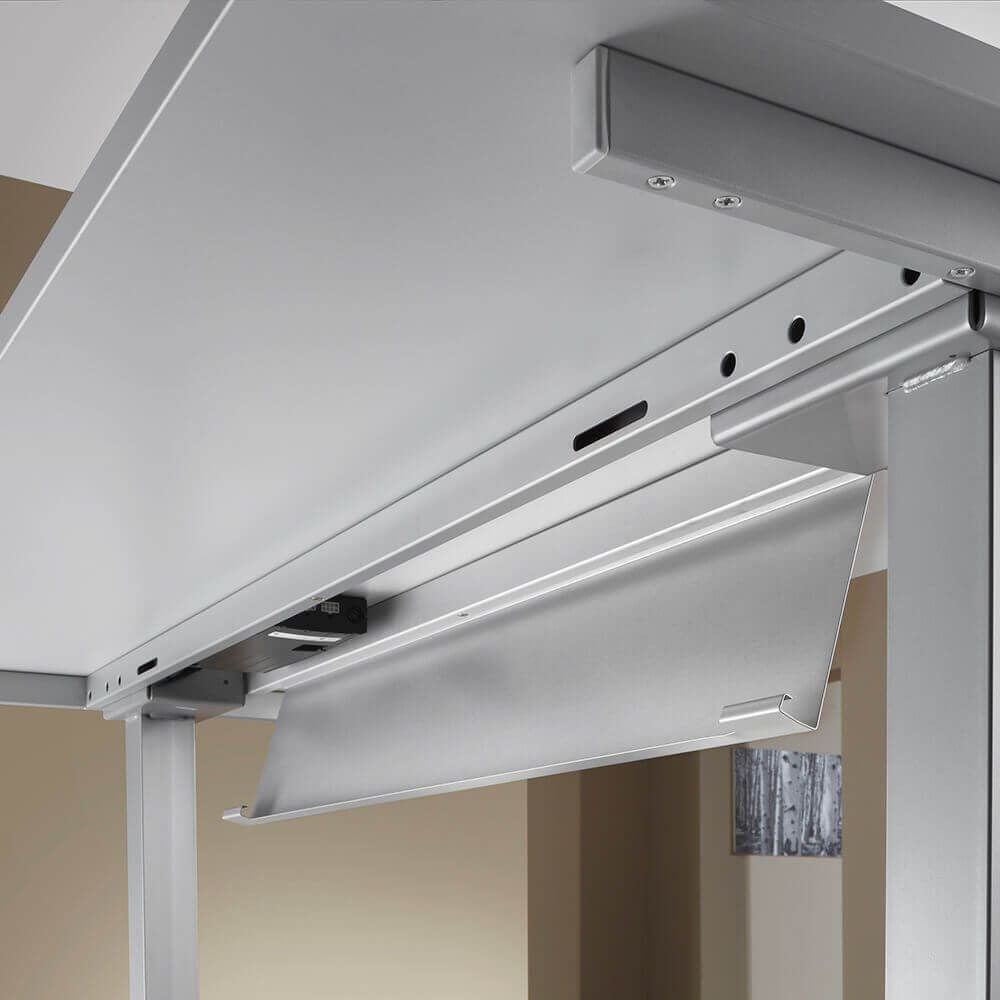 Hubschreibtisch Hammerbacher XDSM12/x/S, 120x80cm (BxT), 63-127cm Höhe, rechteckig, T-Fuß silber, eiche