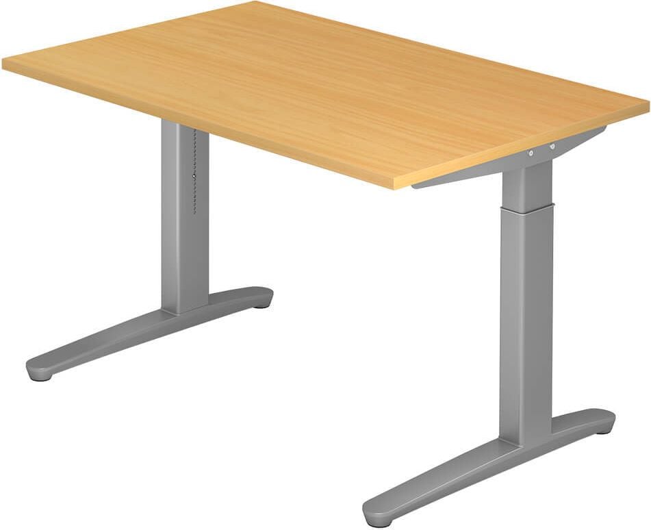 Schreibtisch Hammerbacher VXB12/x/SS, 120x80cm (BxT), 65-85cm Höhe, rechteckig,
C-Fuß silber, buche