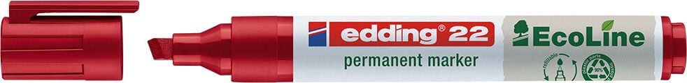 Permanentmarker Edding 22 EcoLine, ca. 1-5mm, Keilspitze, Gehäuse 90% recycelter Kunststoff, rot