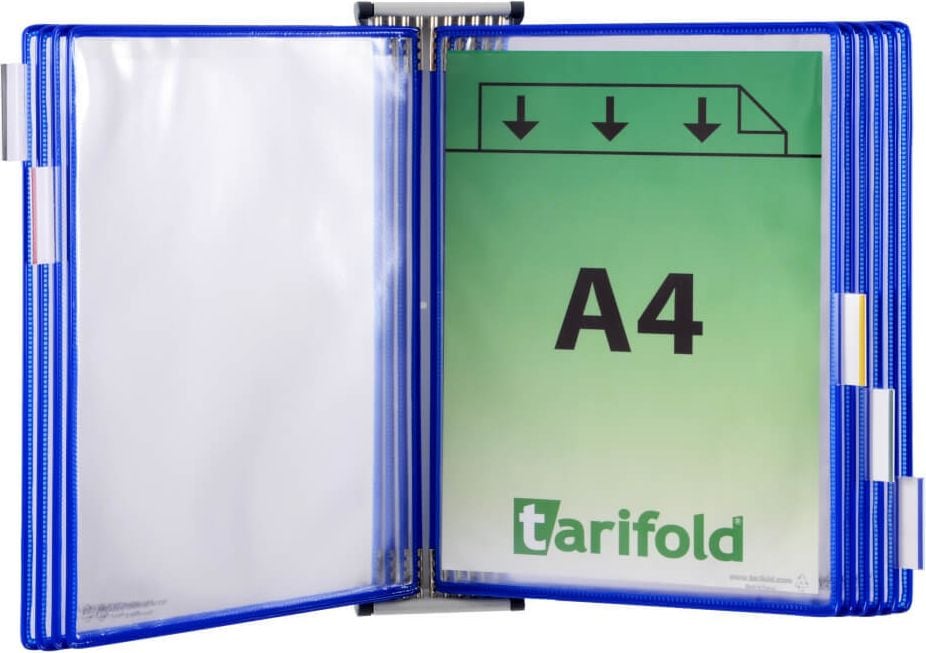 Sichttafel-Wandhalter tarifold 41410, Metall, inkl. 10 Sichttafeln A4, blau
