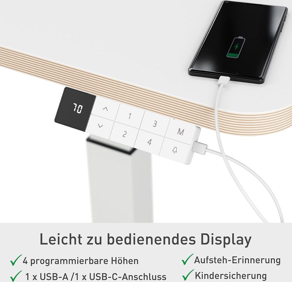 Hubschreibtisch Leitz Ergo Compact Workstation 65340001, 80x60cm (BxT), elektrisch höhenverstellbar, 65-130cm Höhe, Aufsteh-Erinnerung, rechteckig, C-Fuß, weiß
