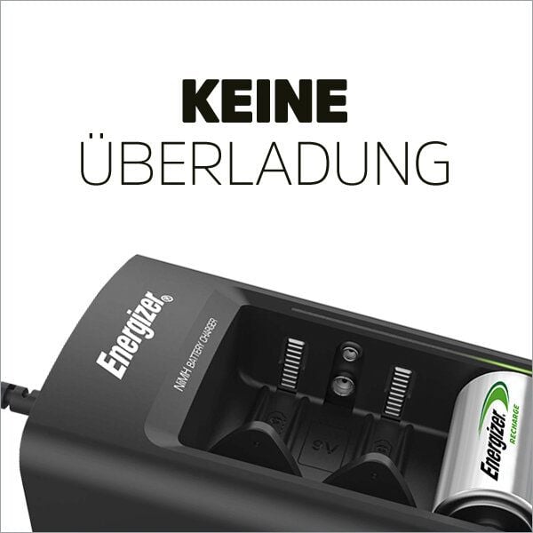 Akkuladegerät Energizer Universal Charger, für Micro-, Mignon-, Baby-, Mono und
E-Block-Akkus, LED-Anzeige, automatische
Timerabschaltung