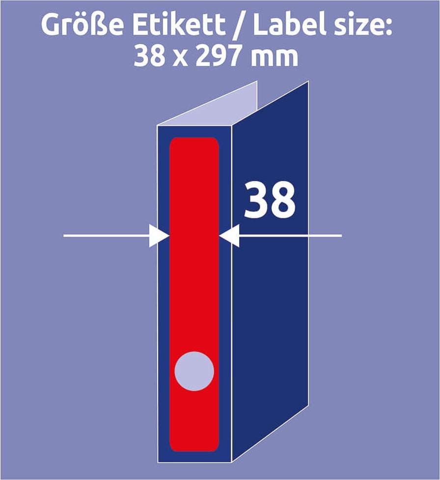Rückenschilder Zweckform L4748-20 ultragrip, schmal/lang, 297x38mm, auf A4, rot, Pack 20
Blatt/100 Stück