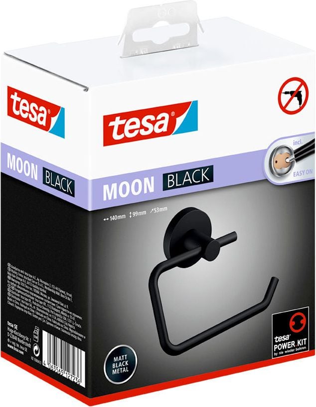 Toilettenpapierhalter Tesa MOON BLACK 40560-00000-00, 14x9,9x5,3cm (BxHxT), für 1 Kleinrolle, ohne Abdeckung, pulverbeschichteter Stahl, mattschwarz, schwarz
