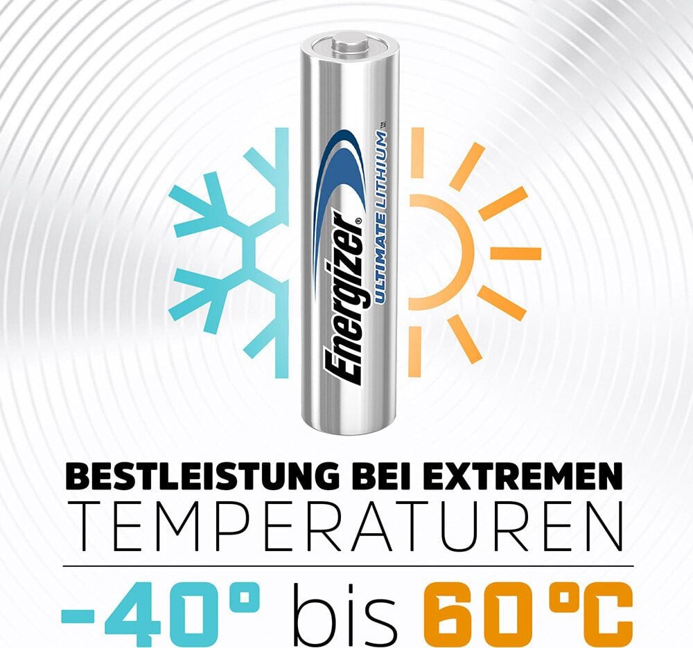 Batterien Energizer Ultimate Lithium Micro (AAA), 1,5 Volt, temperaturbeständig von −40 C bis +60 C, enthält recycelte Materialien, Pack 10 Stück